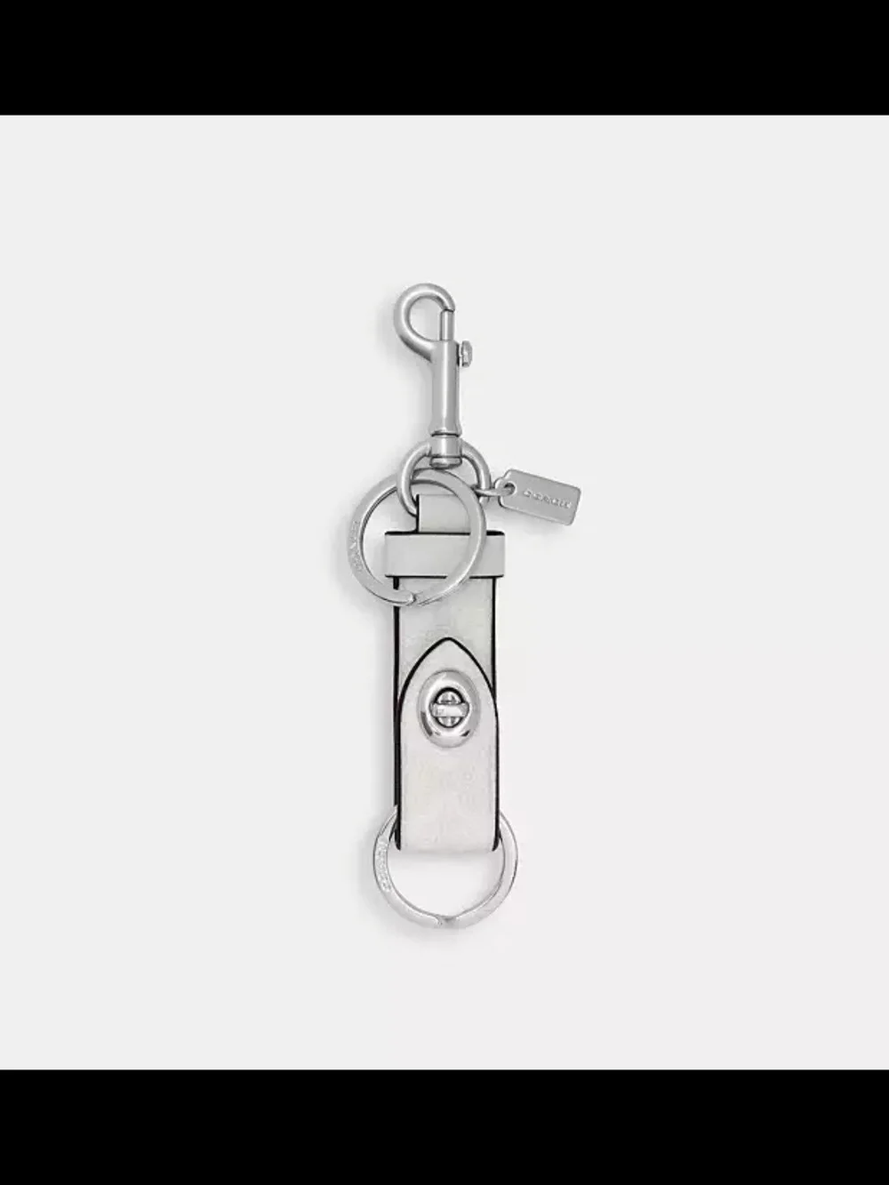 Coach Silver Leather Turn-Lock Keychain